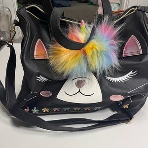 Caticorn faux leather and faux fur duffle bag